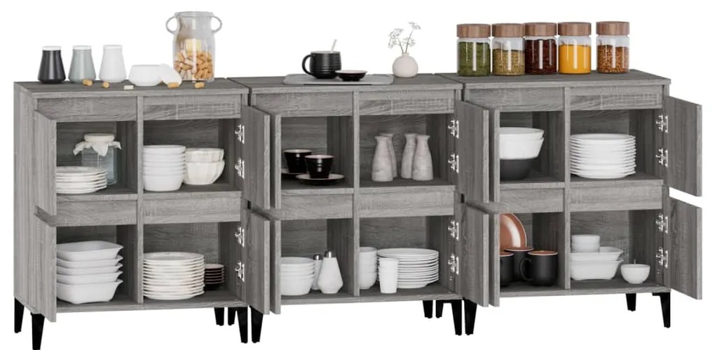vidaXL Ντουλάπι 3 τεμ. Γκρι Sonoma 60x35x70 εκ. από Επεξεργασμένο Ξύλο