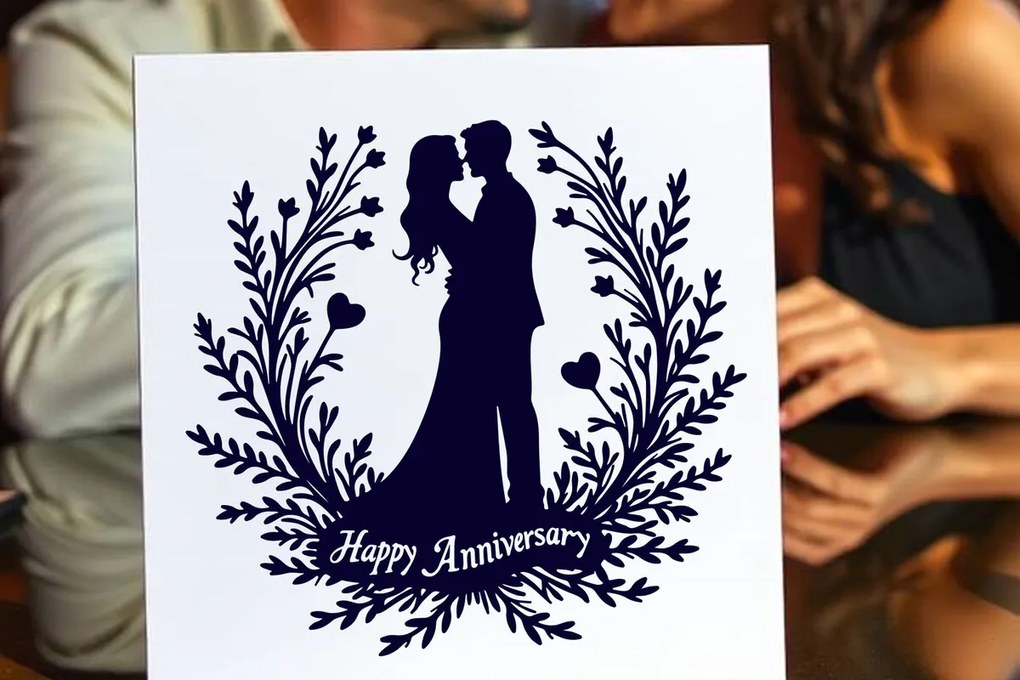 Σετ των 2 Intra απο ξύλο plywood 3mm-4mm πάχος - Cricut Happy Anniversary Card  Δίασταση 20x20 cm INTRAFABR-119775864