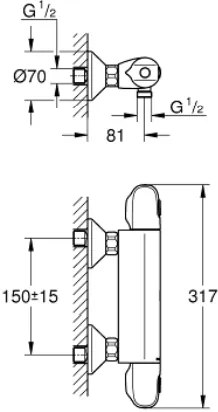 Μπαταρία ντουσιέρας θερμοστατική Grohe Grohtherm 1000