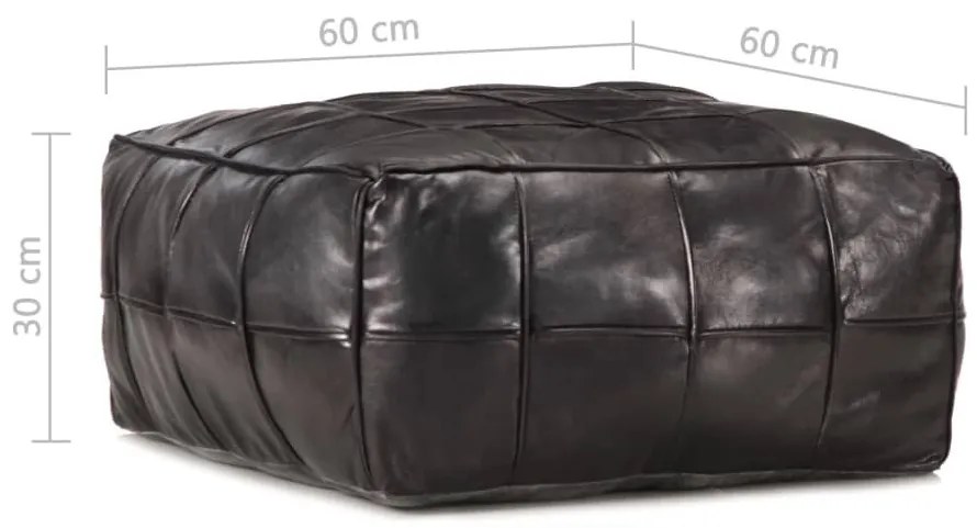 Πουφ Μαύρο 60 x 60 x 30 εκ. από Γνήσιο Δέρμα Κατσίκας - Μαύρο