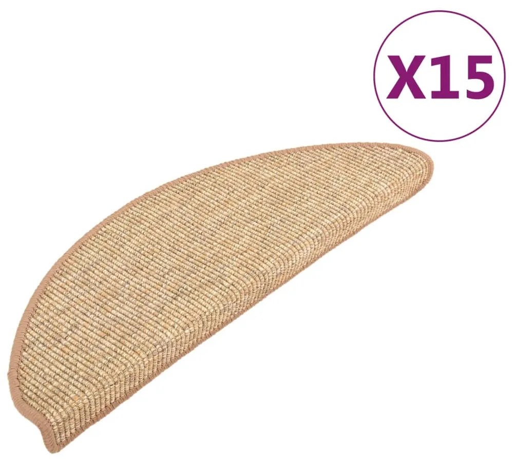 vidaXL Πατάκια Σκαλιών 15 τεμ. Ανοιχτό Καφέ Ημίστρογγυλά Μεγάλα 65x21x4 εκ.