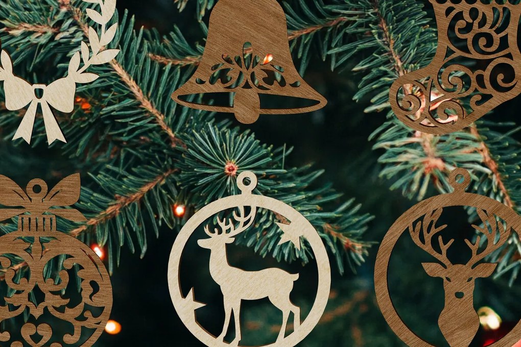 Σετ των 3 Intra απο ξύλο plywood  Χρώμα wenge 3mm-4mm πάχος - Σετ στολίδια χριστουγεννιάτικου δέντρου Δίασταση 3x3 cm INTRAFABR-104164252