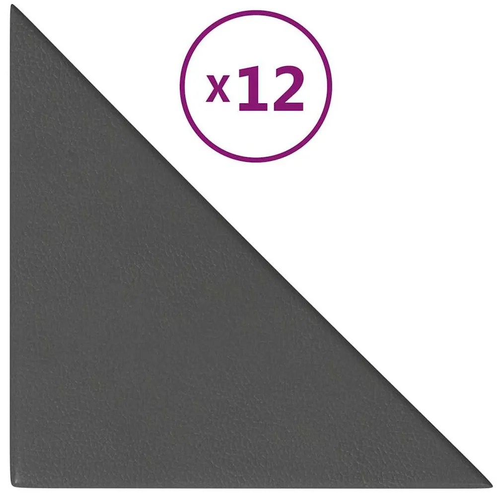 vidaXL Πάνελ Τοίχου 12 τεμ. Γκρι 30 x 30 εκ. 0,54 μ² Συνθετικό Δέρμα