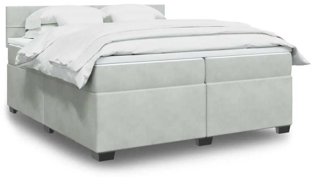 Κρεβάτι Boxspring με Στρώμα Ανοιχτό Γκρι 200x200 εκ. Βελούδινο - Γκρι