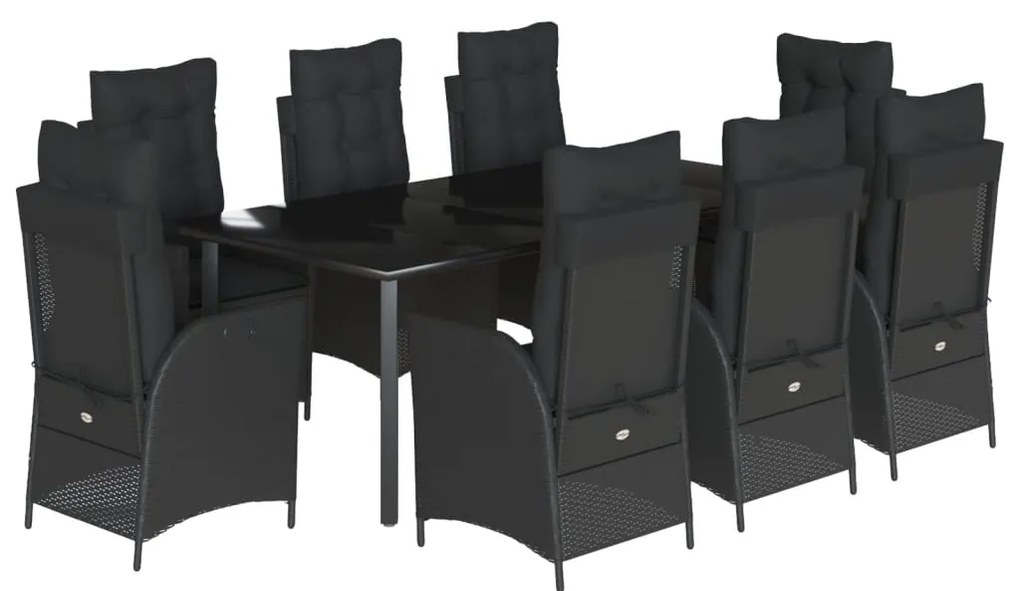 Σετ Τραπεζαρίας Κήπου 9 τεμ Μαύρο από Συνθ. Ρατάν με Μαξιλάρια 3213193