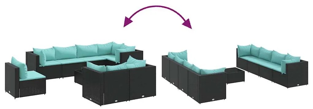 vidaXL Σαλόνι Κήπου Σετ 9 Τεμαχίων Μαύρο Συνθετικό Ρατάν με Μαξιλάρια