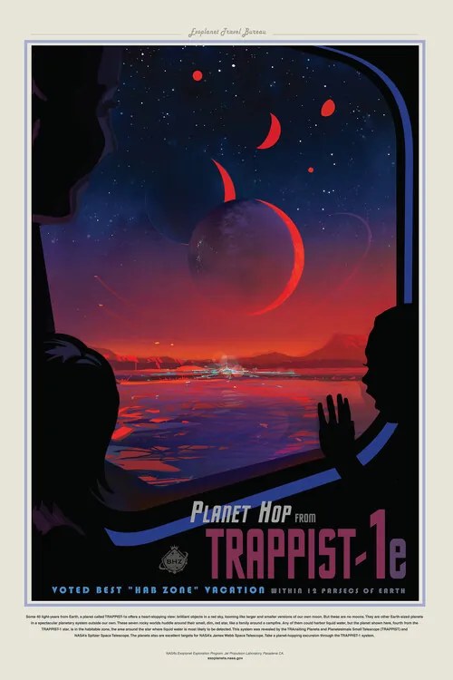 Αναπαραγωγή Trappist 1E (Planet & Moon Poster) - Space Series (NASA)