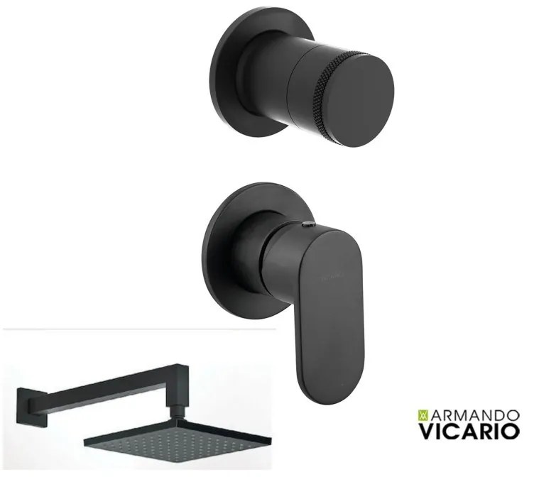 Armando Vicario Slim Black Matt Μίκτης Εντοιχισμού 1 Εξ+εκτροπέας περ/κός 2 εξ+Ανακλινόμενη Κεφαλή Square 30x30εκ+Μπράτσο Τοίχου