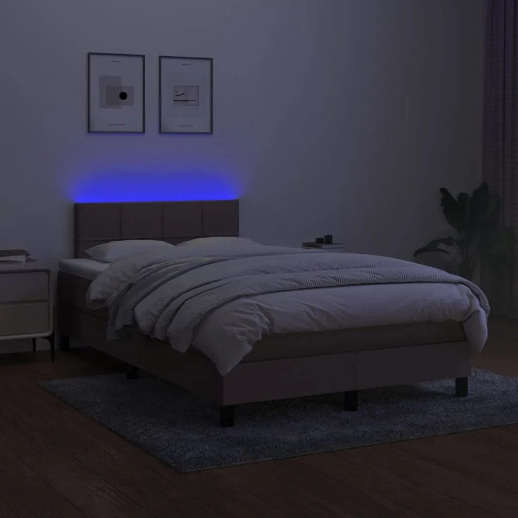 vidaXL Κρεβάτι Boxspring με Στρώμα &amp; LED Taupe 120x200 εκ. Υφασμάτινο