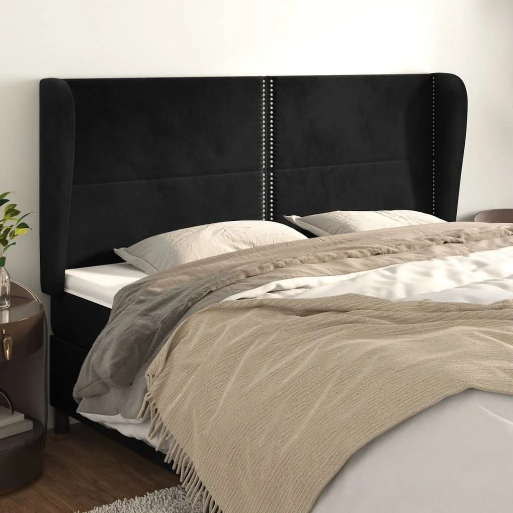 Κεφαλάρι με Πτερύγια Μαύρο 163x23x118/128 εκ. Βελούδινο 3117872