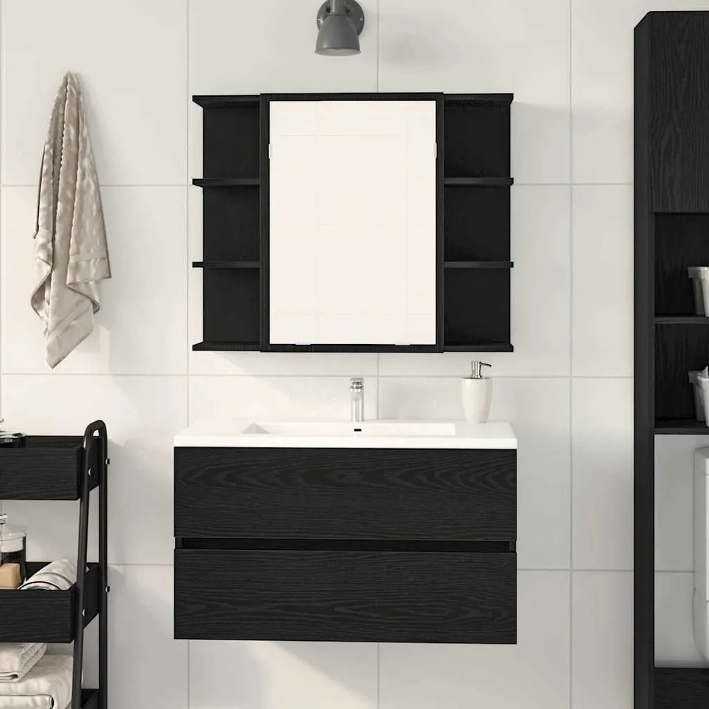 vidaXL Ντουλάπα Καθρέφτη με ράφι Μαύρη δρυς 80 x 20.5 x 64 εκ