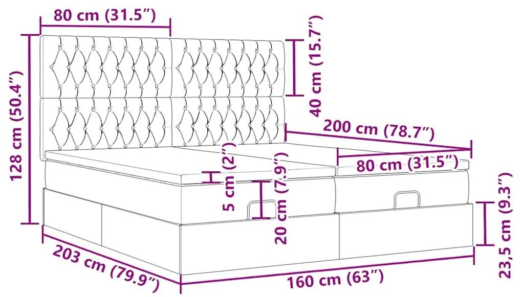 Οθωμανικό κρεβάτι με στρώματα Μαύρο 160x200cm Ύφασμα - Μαύρο