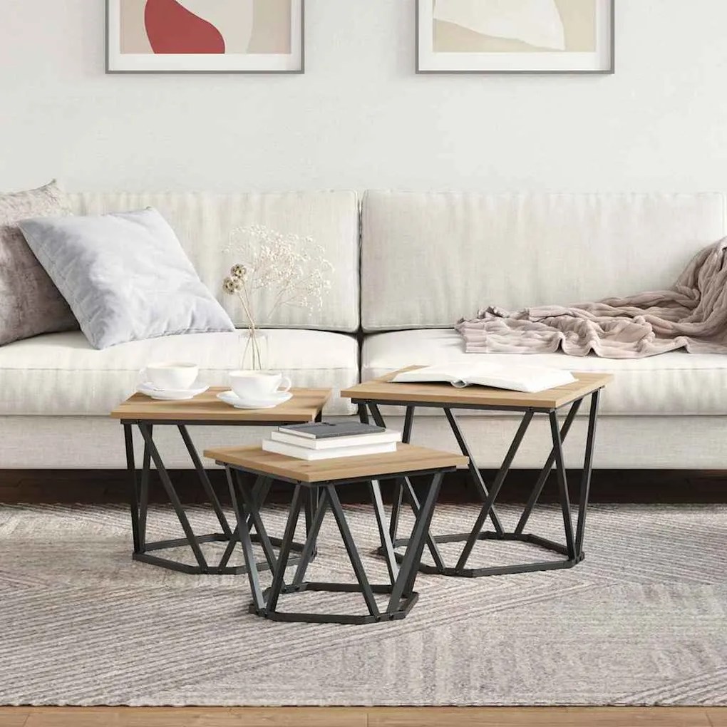 vidaXL Τραπεζάκι σαλονιού 3 pcs artisan δρυς 50 x 50 x 40 cm