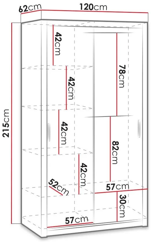 Ντουλάπα Providence G104, Monastery δρυς, 215x120x62cm, 127 kg, Πόρτες ντουλάπας: Ολίσθηση, Αριθμός ραφιών: 5, Αριθμός ραφιών: 5 | Epipla1.gr