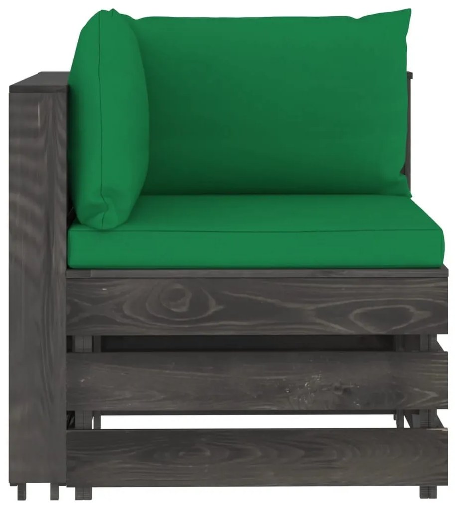 Καναπές Γωνιακός Τμηματικός Γκρι Εμποτισμένο Ξύλο + Μαξιλάρια - Πράσινο