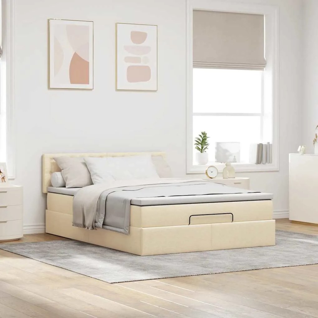 vidaXL Οθωμανικό κρεβάτι με στρώμα Cream 140x190cm ύφασμα