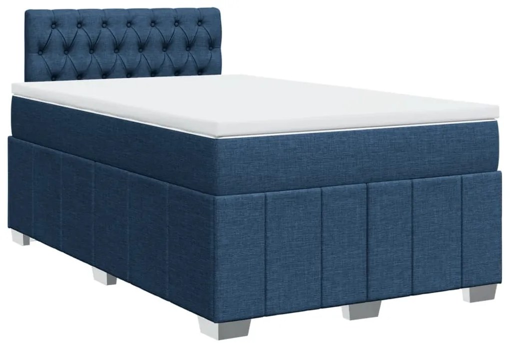 vidaXL Κρεβάτι Boxspring με Στρώμα Μπλε 120x190 εκ. Υφασμάτινο