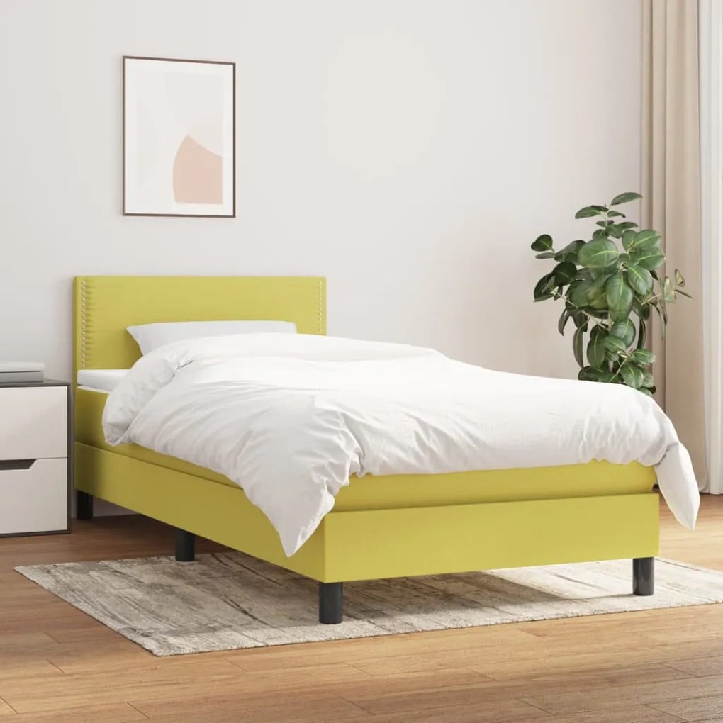 vidaXL Κρεβάτι Boxspring με Στρώμα Πράσινο 100 x 200 εκ. Υφασμάτινο