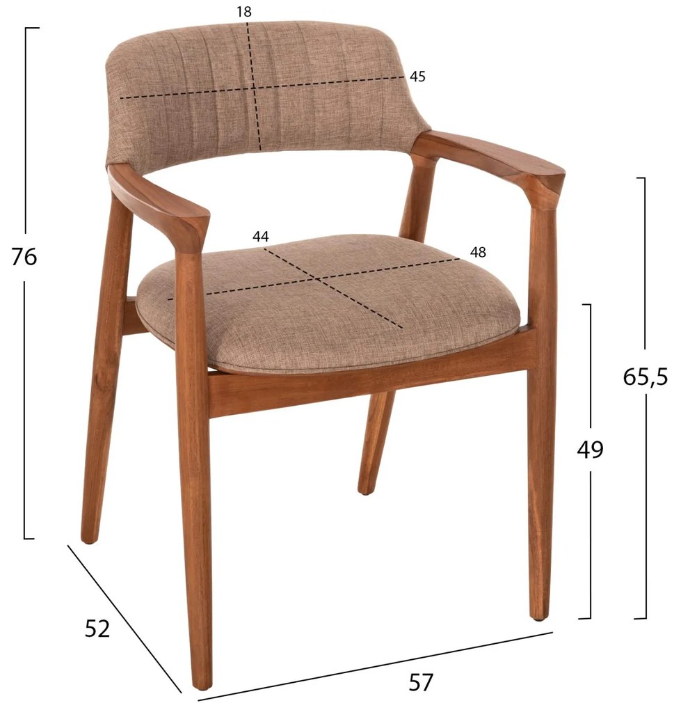 Καρέκλα Πολυθρόνα JAMES Teak Wood με Ύφασμα Σαμπανί 57x52x76Υεκ. 57x52x76 εκ.