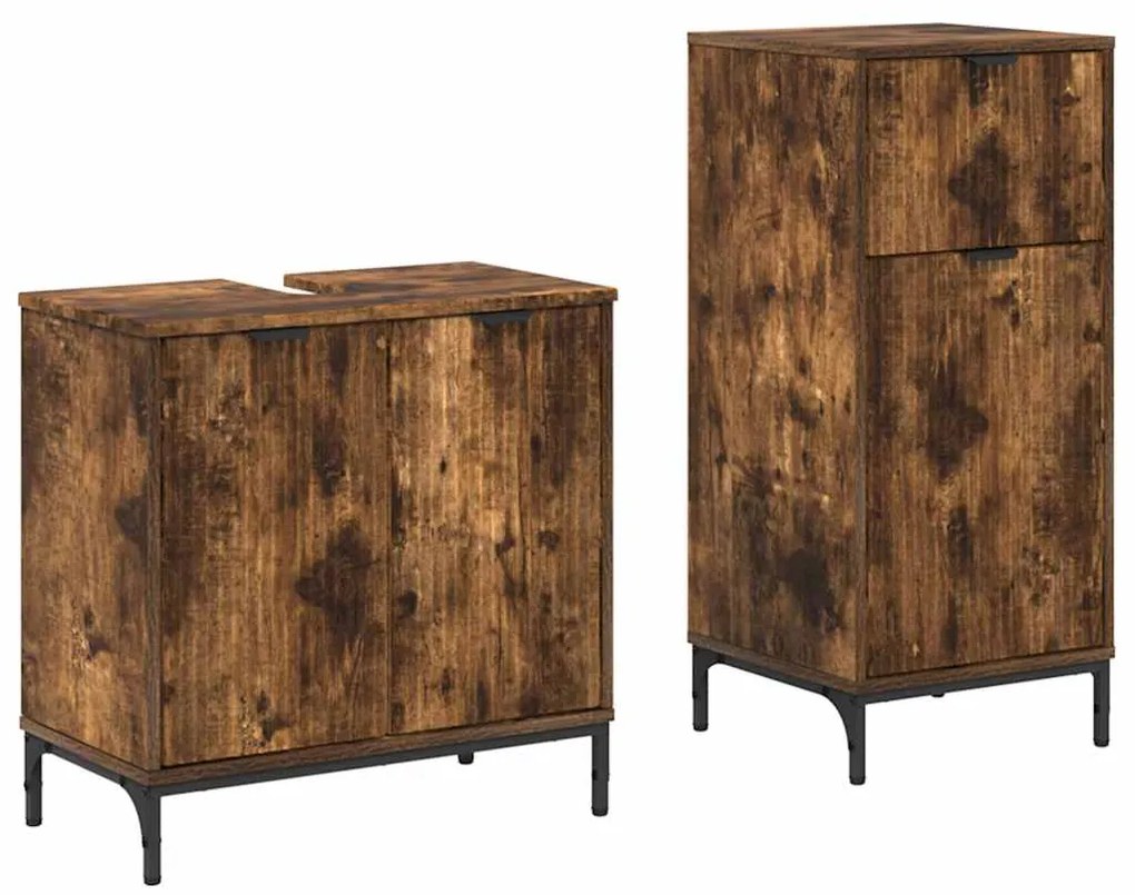 vidaXL Σετ Επίπλων Μπάνιου με συρτάρι με ράφι 2 pcs Καπνιστό Δρύς