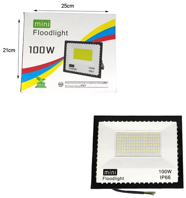 Mini Προβολέας IP66 Ισχύος 100W Ψυχρό φως – LED flood light