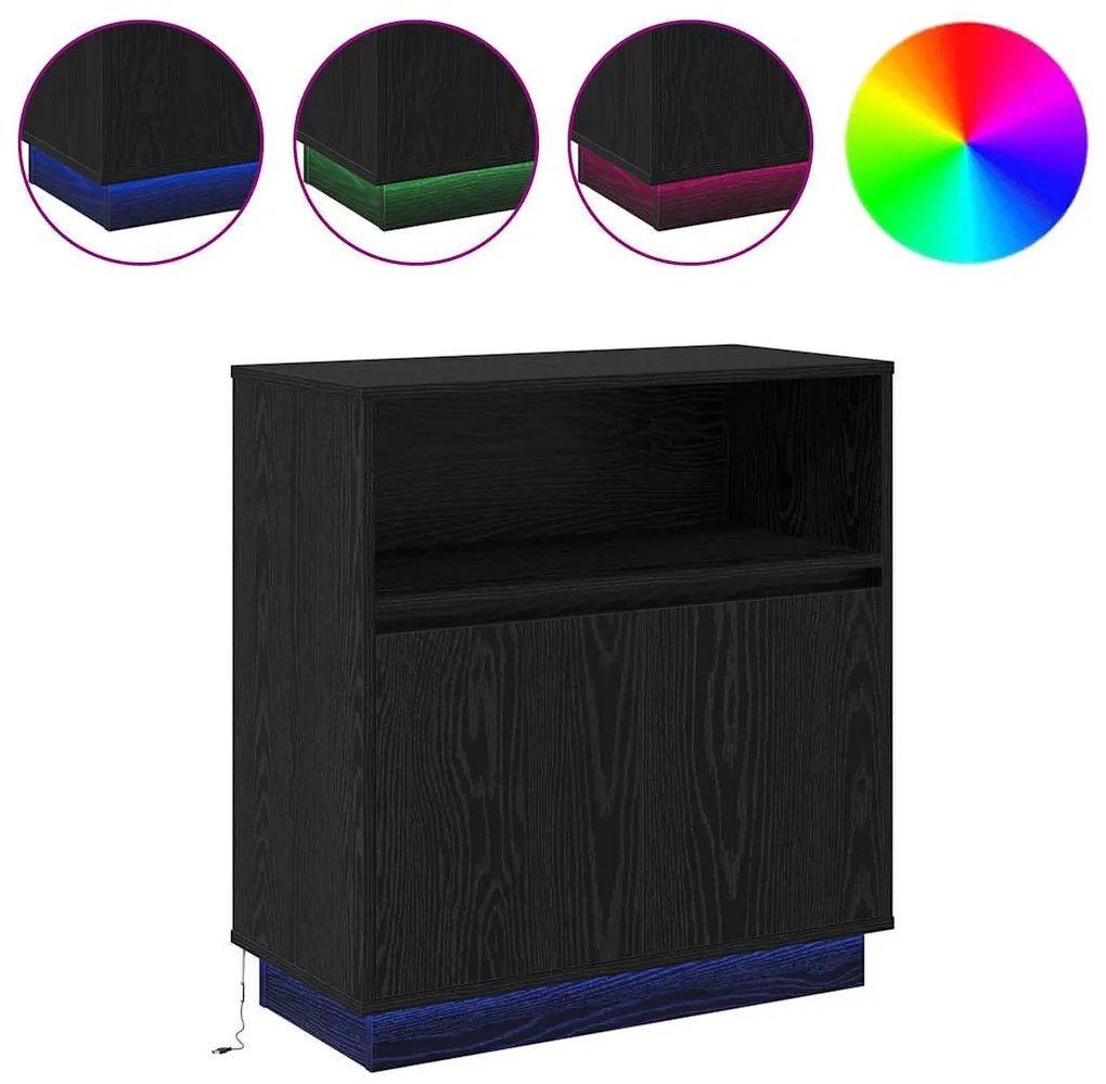 vidaXL Πλευρικό Τραπέζι LED Μαύρη Οξυά 71 x 34,5 x 75 εκ.