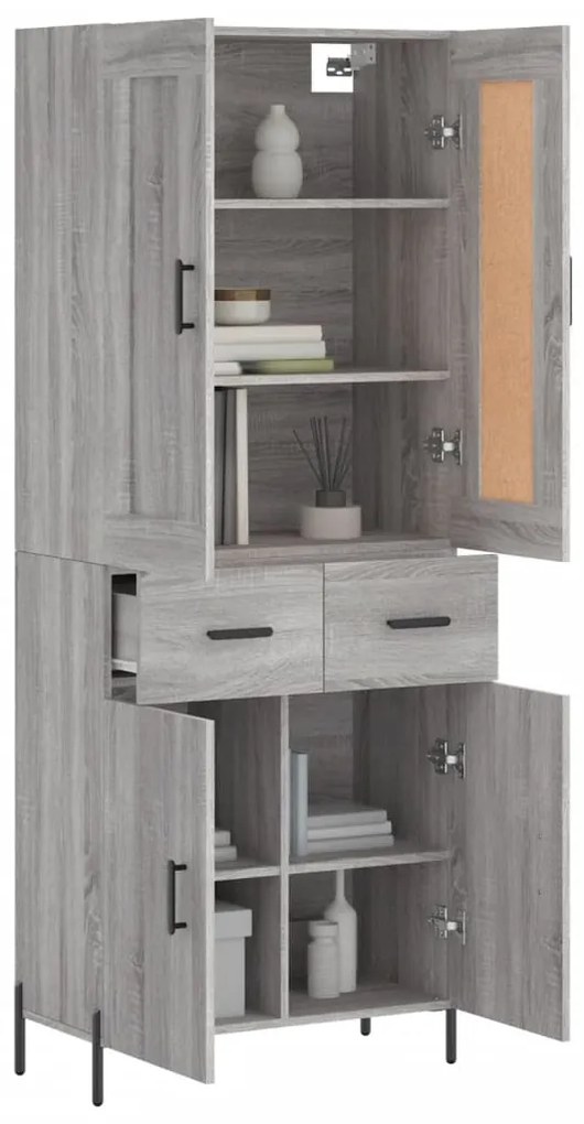 vidaXL Ντουλάπι Γκρι Sonoma 69,5 x 34 x 180 εκ. Επεξεργασμένο Ξύλο