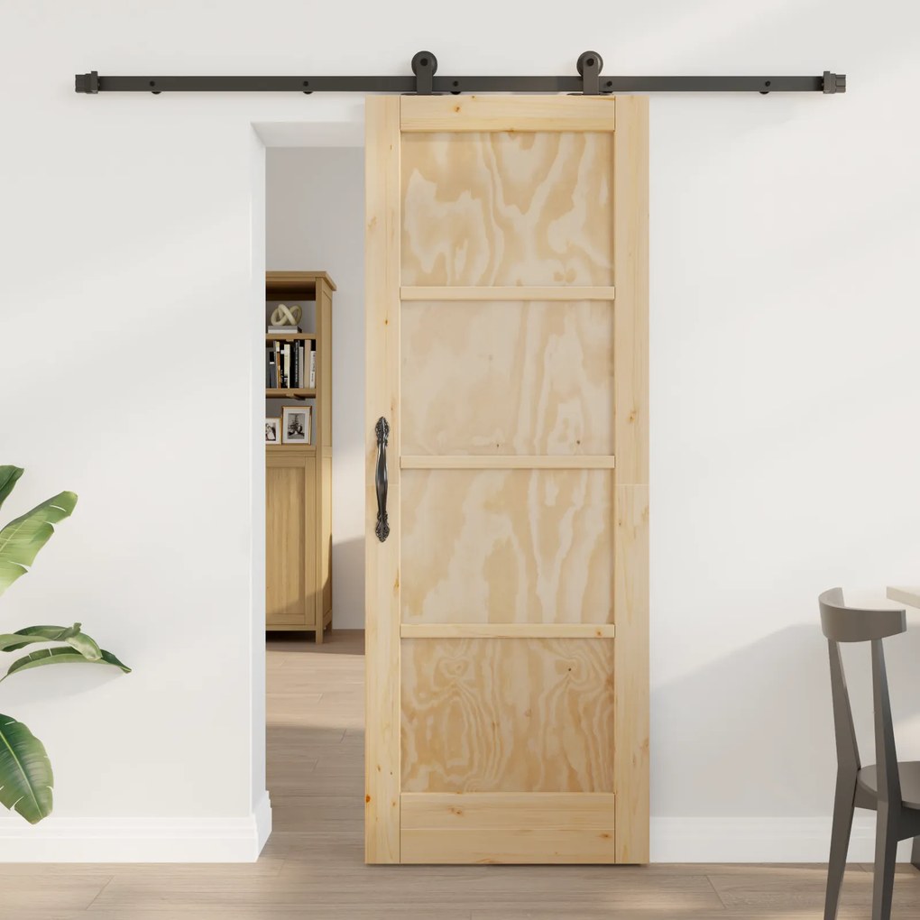 vidaXL Συρόμενη Πόρτα με Σετ Εξαρτημάτων 73.5x198.5 εκ Συμπαγές Ξύλο Πεύκου
