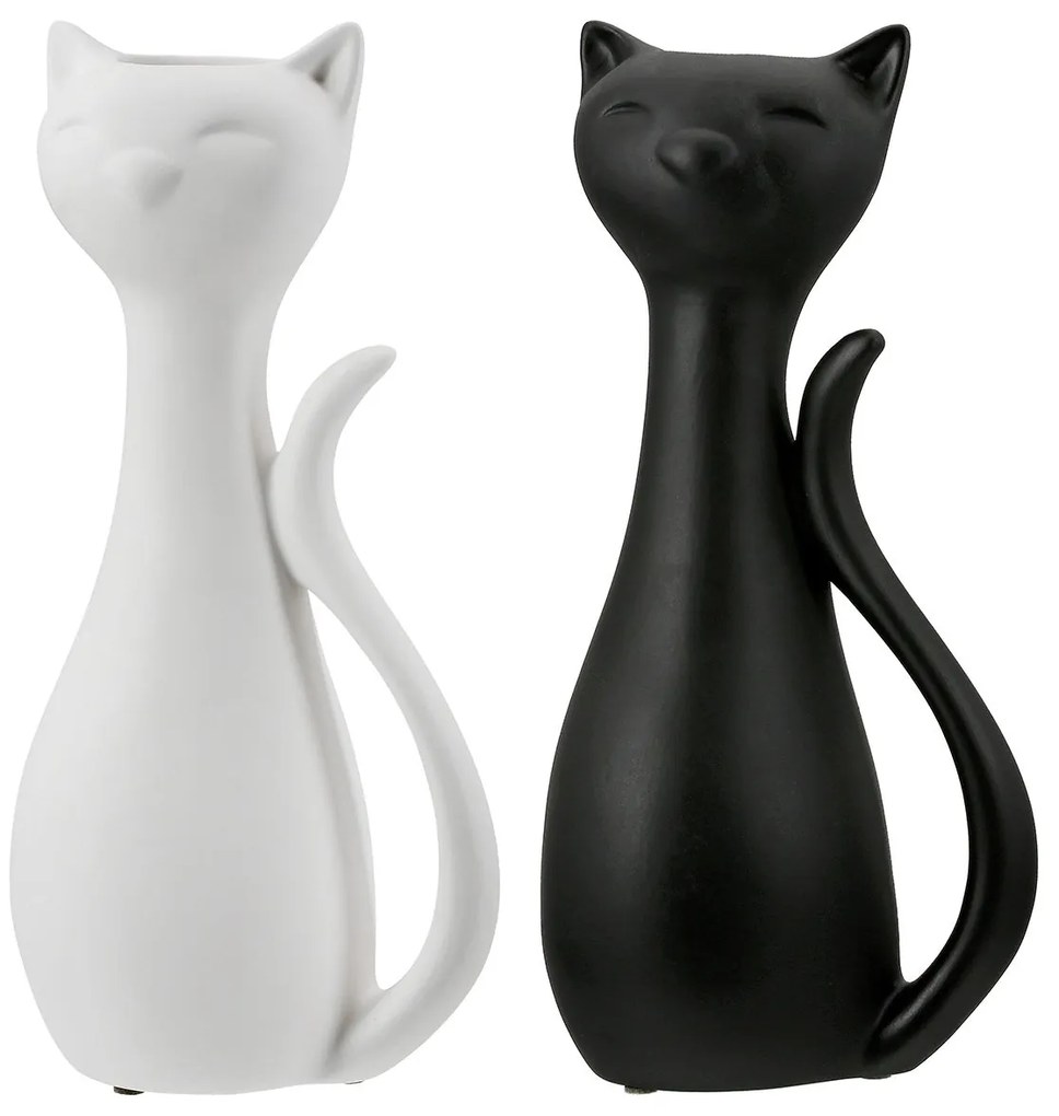 Βάζο "Cat" Κεραμικό Μαύρο Λευκό PU 2 Pcs. Assorted 15.5x12X34cm