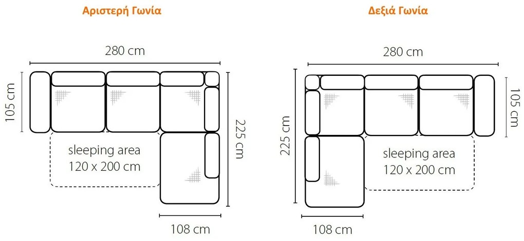 Γωνιακός καναπές Gemini-Αριστερά-Mporntw