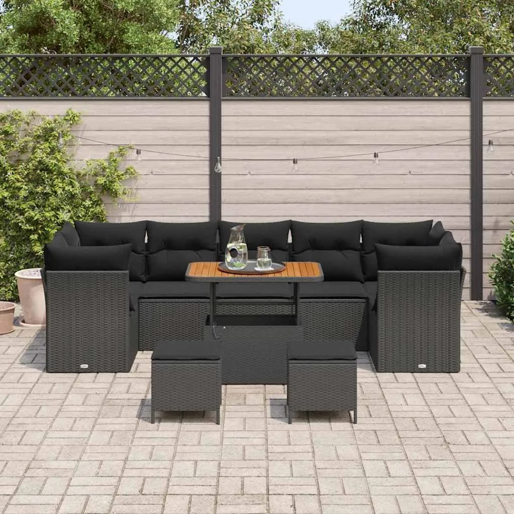 vidaXL Σετ Καναπέ Κήπου Ρυθμιζόμενο ύψος 10 pcs Μαύρο συνθετικό ρατάν