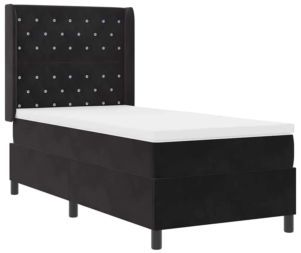 vidaXL Κρεβάτι Box Spring LED με Στρώμα Μαύρο 90 x 200 cm Βελούδο
