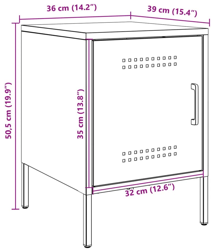 Κομοδίνα 2 τεμ. Μαύρα 36x39x50,5 εκ. Χάλυβα - Μαύρο