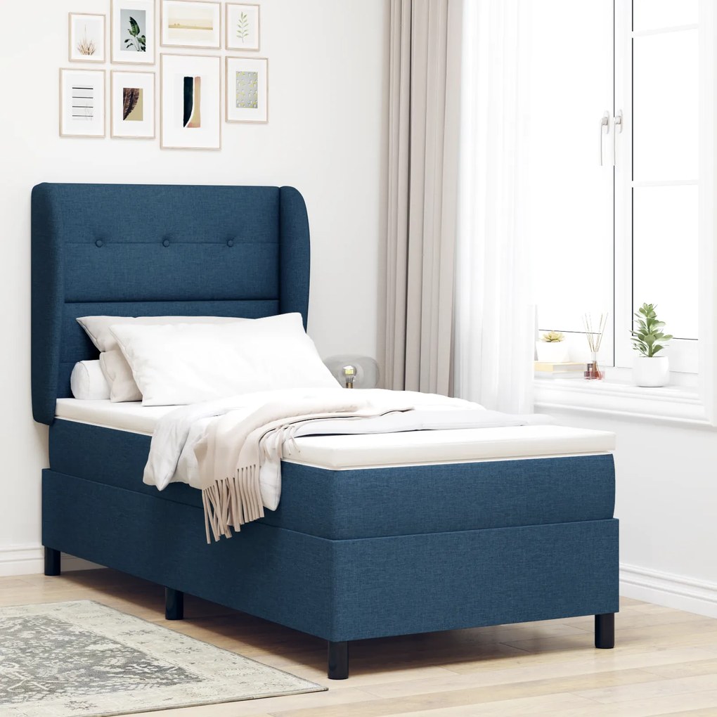 vidaXL Κρεβάτι Box Spring με Στρώμα Μπλε 80x200 εκ. Υλικό