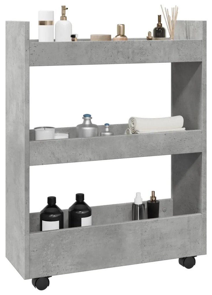 Τρόλεϊ Αποθήκευσης Στενό 3 Επιπέδων Γκρι Σκυρ. Επεξ. Ξύλο