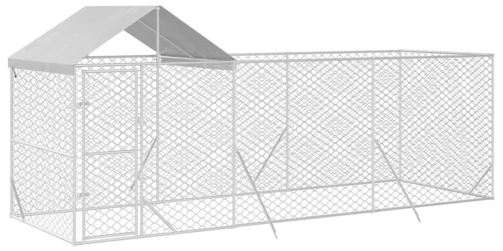 vidaXL Κλουβί Σκύλου Εξ. Χώρου με Οροφή Ασημί 6x2x2,5 μ. Γαλβ. Ατσάλι