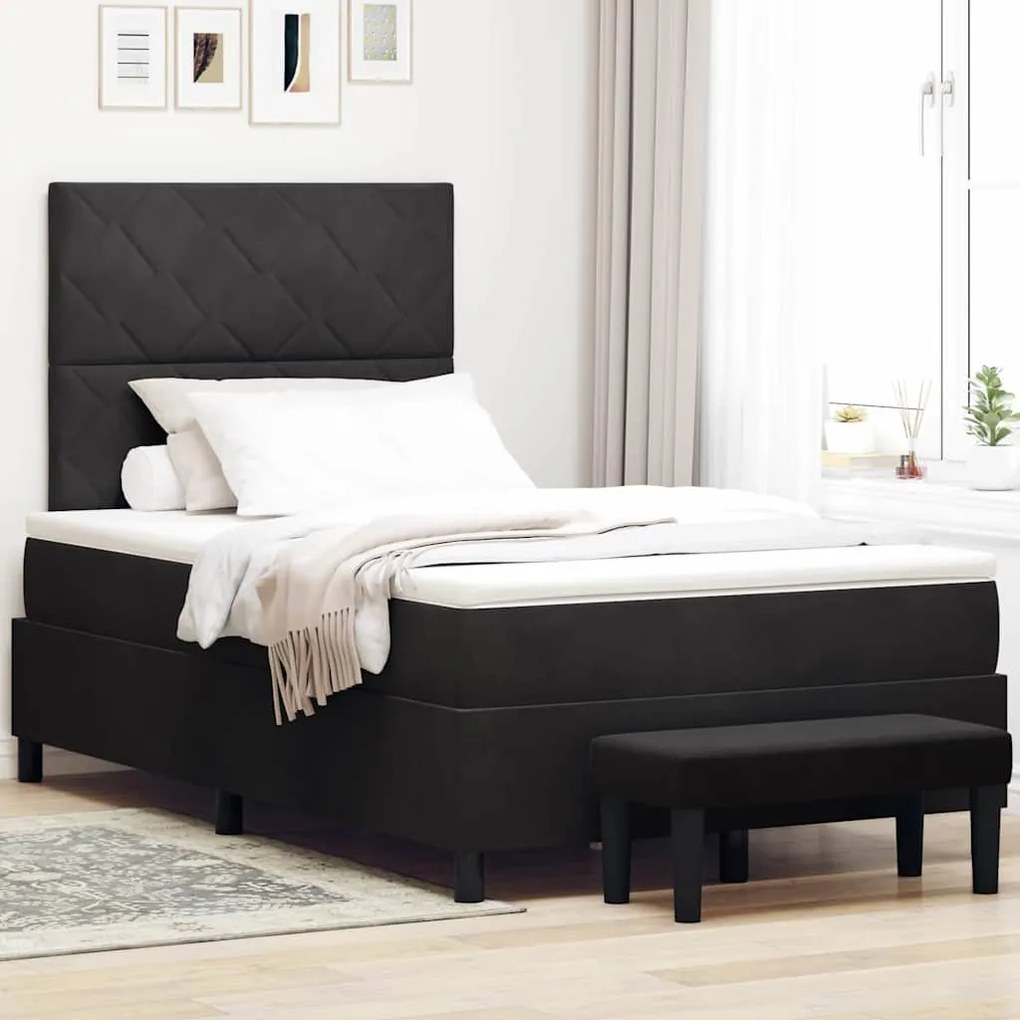 vidaXL Κρεβάτι με ελατήρια με στρώμα Μαύρο 120 x 200 cm Βελούδο