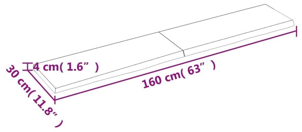 Ράφι Τοίχου 160x30x(2-4) εκ. από Ακατέργαστο Μασίφ Ξύλο Δρυός - Καφέ