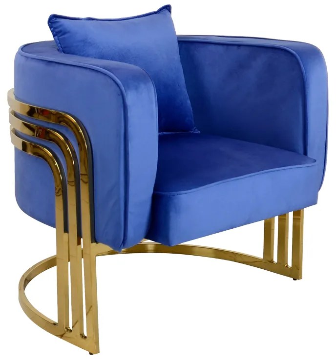 Πολυθρόνα Roblu pakoworld χρυσό μέταλλο και βελούδο σε μπλε απόχρωση 72x77.4x70εκ