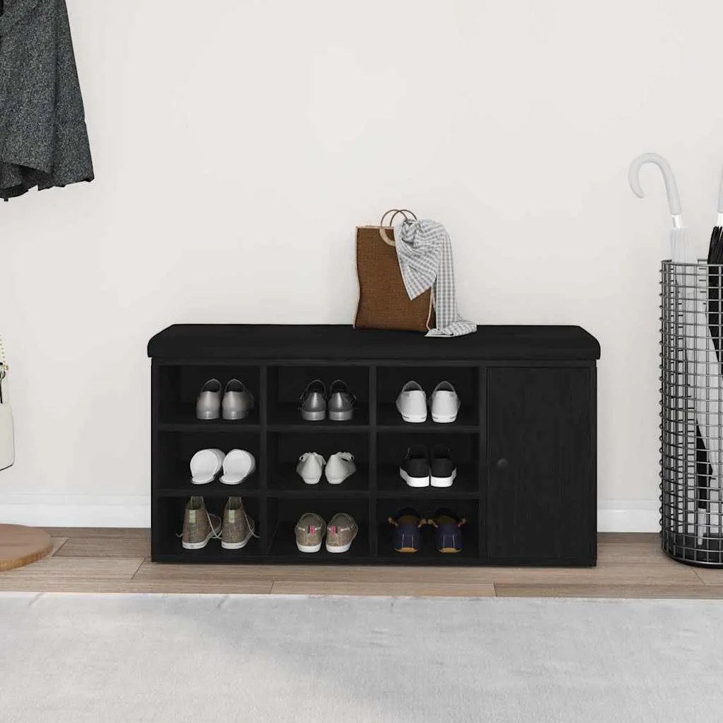 vidaXL Παγκάκι με αποθήκευση με ράφι Μαύρη Οξυά 102 x 32 x 50 cm