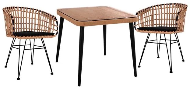 ΣΕΤ 3ΤΜΧ ALLEGRA WICKER ΜΕ ΤΡΑΠΕΖΙ 80X80Χ78Υ ΜΠΕΖ & ΜΑΥΡΟ ΧΡΩΜΑ HM10481