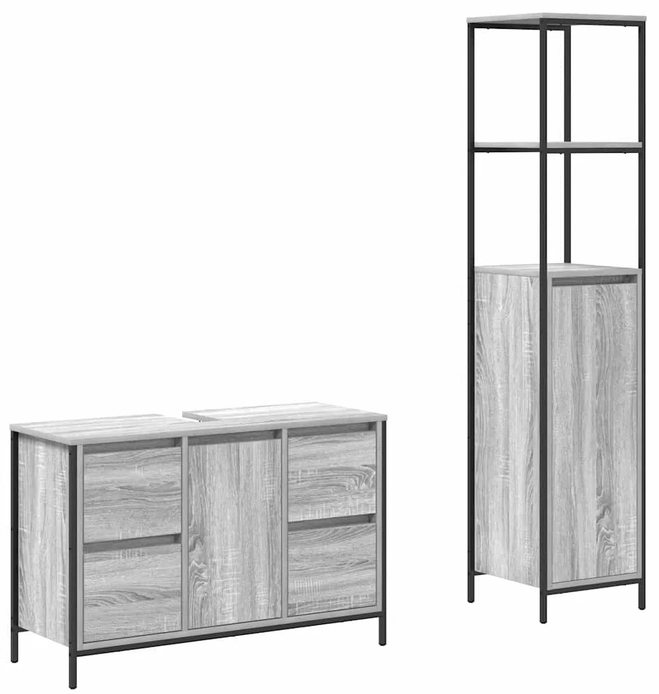 vidaXL Σετ Επίπλων Μπάνιου με συρτάρι 2 pcs Γκρι σονόμα και Μαύρο