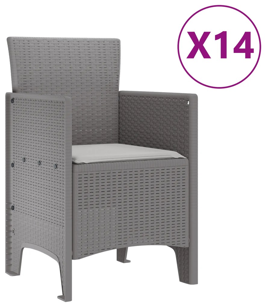 vidaXL Σετ Τραπεζαρίας Κήπου 15 pcs Ανοιχτό γκρι 14 Θέσεων Ρατάν