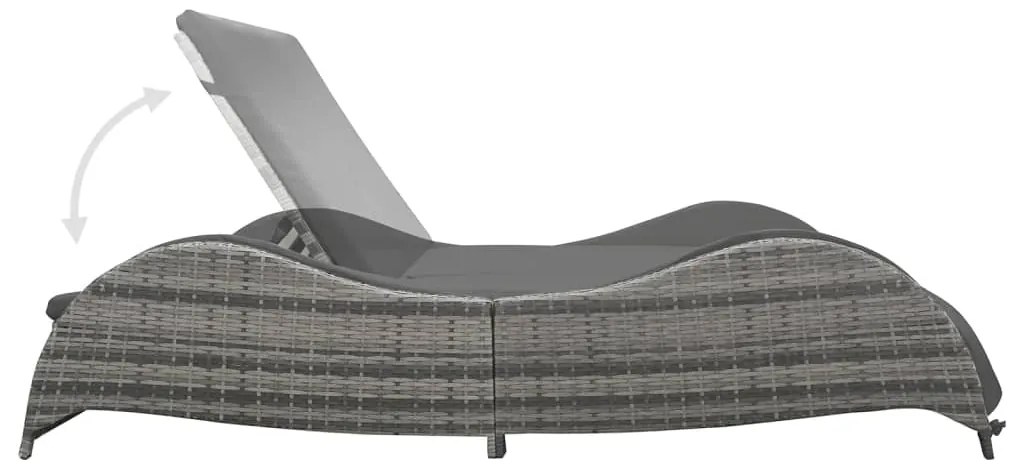 vidaXL Ξαπλώστρα Διπλή Ανθρακί από Συνθετικό Ρατάν με Μαξιλάρι