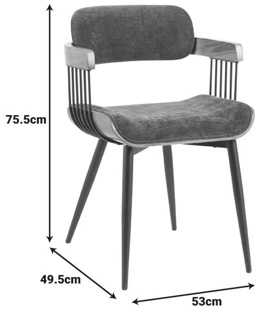 Καρέκλα - Πολυθρόνα Cameo μέταλλο μαύρο-καρυδί ξύλο-ανθρακί ύφασμα 53x49.5x75.5εκ 53x49.5x75.5 εκ.