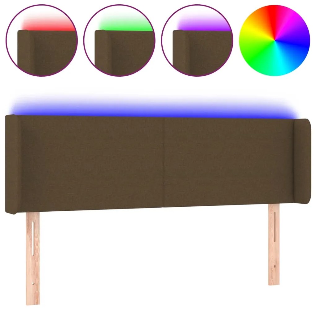 vidaXL Κεφαλάρι Κρεβατιού LED Σκούρο Καφέ 147x16x78/88 εκ. Υφασμάτινο