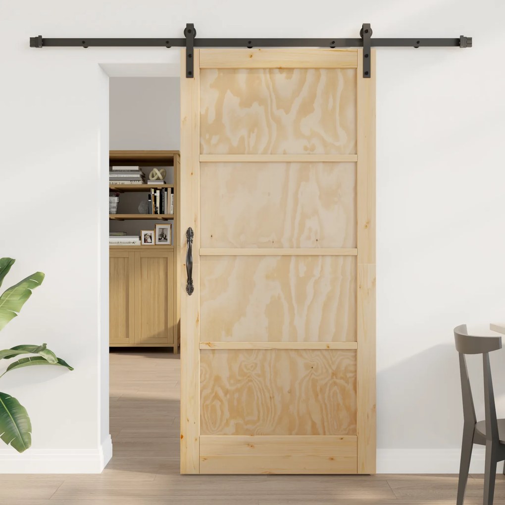 vidaXL Συρόμενη πόρτα με σετ εξαρτημάτων 93x202 εκ. Στερεό ξύλο πεύκου