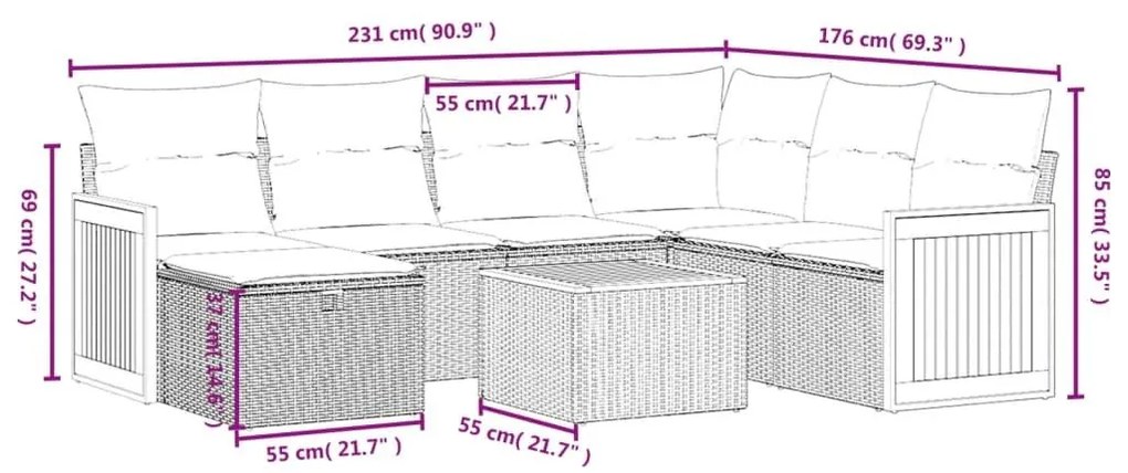 Σαλόνι Κήπου Σετ 8 τεμ. Μπεζ Συνθετικό Ρατάν με Μαξιλάρια - Μπεζ