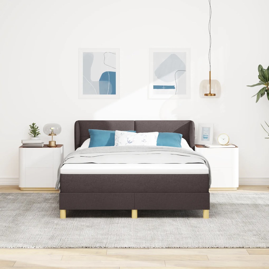 vidaXL Κρεβάτι Box Spring με Στρώμα Σκούρο Καφέ 140x190 εκ. Υφασμάτινο