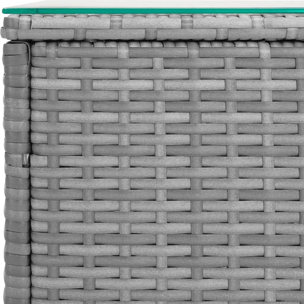 vidaXL Βοηθητικό Τραπεζάκι Γκρι 40x37x40,5εκ Συνθ Ρατάν/ Ψημένο Γυαλί